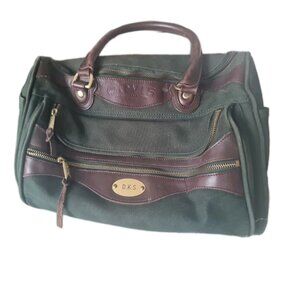 ORVIS Battenkill Green Canvas & Brown Leather Duffle Bag Zipper Luggage Vintage